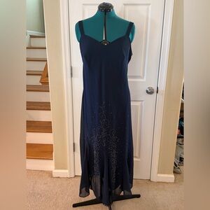 R&M Richards Formal Navy Maxi Dress with Embellished Details and Matching Jacket